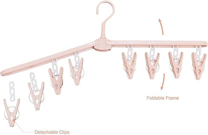 Foldable Clothes Travel Hangers with Clips Clothes Drying Racks Socks Lingerie Plastic Non Slip Skirt Hangers Closet Laundry Organization Hangers Pnk