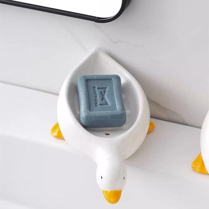 Cute Duck Ceramic Soap Dish with Drainage, Self-Draining, Non-Slip & Easy - Clean, Ceramic Soap Holder for Bathroom Kitchen, Ideal for Soap Sponge, Trinkets, Bathroom Decor Gift