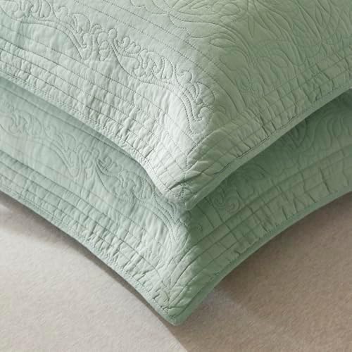 WINLIFE 100% Cotton Quilted Euro Sham Covers, 2 Pack Cotton 26'' x 26'' Pillow Covers, Soft and Breathable Euro Shams, Square Pillow Shams, Sage Green - Image 5