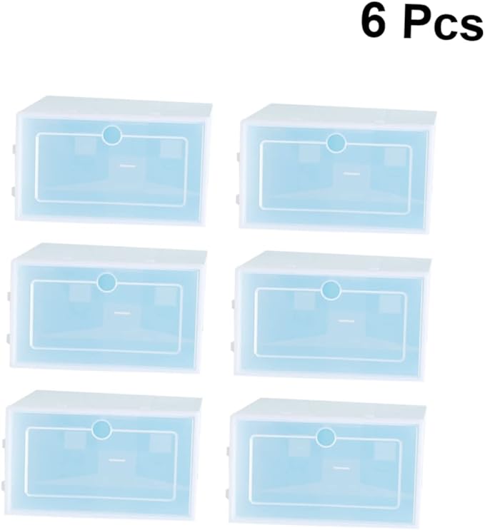 Amosfun 6pcs Stackable Shoe Container Thicken Plastic Storage Box for Organizing Shoes Closet Entryway under Bed Large Blue