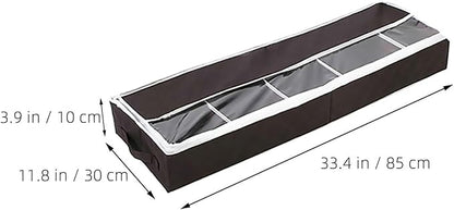 OSALADI Multi-purpose Small Shoe Storage Box with Window Non-woven Portable Shoes Organizer for Closet and Dormitory Space-saving Sectioned Storage Case in Coffee Color