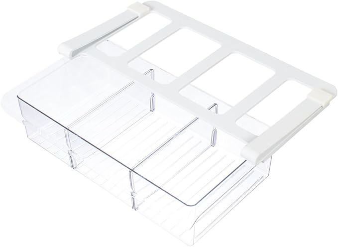 Glad Pull Out Fridge Drawer Organizer - Clip-On Under Shelf Refrigerator & Pantry Storage Bin with 3 Compartments for Fruit, Vegetables, and Deli Meat Drawer - BPA Free Clear Plastic