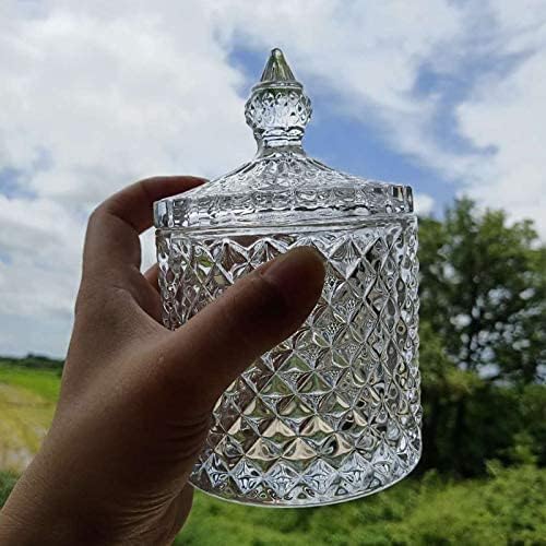 Glass Jar Bathroom Storage Organizer Cute Qtip Dispenser Holder Vanity Canister Jar Glass with Lid Clear Cotton Ball Storage for Cotton Swab, Cotton Rounds, Jewelry, Candy