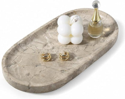 Koville Natural Silver Pearl Marble Decorative Tray, 10" x 5" Marble Vanity Tray for Bathroom Countertop Organizer Stone Trays, Catchall Tray Stone Plate for Perfume, Candles, Jewelry