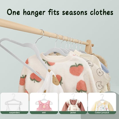 Stormix Baby Clothes Hangers 30 Pack, Kids Velvet Hangers Non-Slip, Clothes Hangers with Shoulder Notches for Toddler Children White