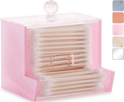 My Space Organizers Pink Acrylic Qtip Holder for Qtip Brand Cotton Swab Holder, Qtip Dispenser, Modern Bathroom Decor Organizer for Countertop Vanity Storage (Pink)