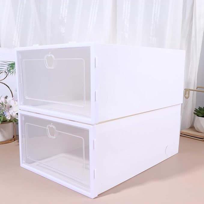 Homoyoyo 6pcs Shoe Storage Boxes with Lids, Stackable Plastic Shoe Organizer Bins for Women’s Sneakers, High Heels, and Boots, Space-saving Closet Storage Solution Assorted style