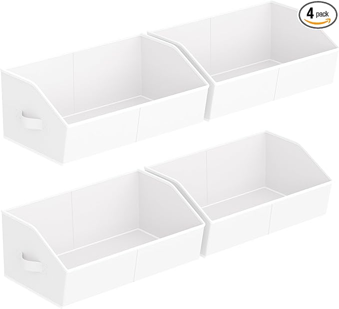 Homsorout Storage Bins for Shelves - Large Trapezoid Closet Shelf Organizer, Fabric Organization Bins with Handles, Storage Baskets for Clothes, Towel, Purse, 4 Pack, White