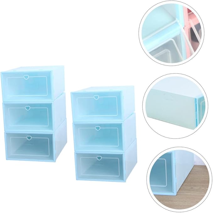 KOMBIUDA 6pcs Plastic Shoe Storage Boxes Organizer Simple Design for Easy Access