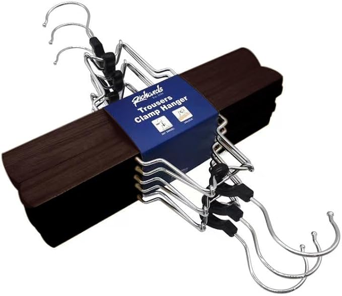 Richards Wooden Pants Hangers - Wood Skirt Hangers - 6 Pack - for Men Shorts and Pants and Women Dress Clothes - Non Slip Slim Closet Space Saving- Walnut