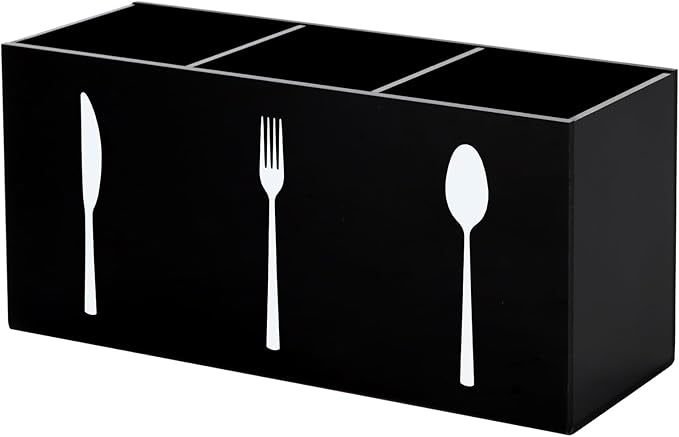 Hxezoc Black Acrylic Cutlery Storage Organizer, Plastic Silverware Caddy 3 Section Tableware Holder for Kitchen Indoor Outdoor Decoration Supplies
