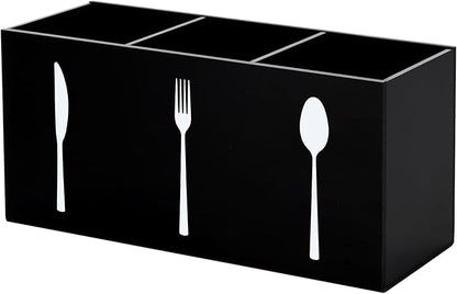 Hxezoc Black Acrylic Cutlery Storage Organizer, Plastic Silverware Caddy 3 Section Tableware Holder for Kitchen Indoor Outdoor Decoration Supplies