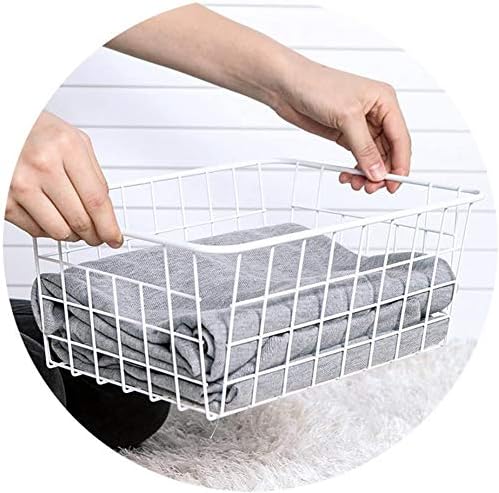 Redrubbit Wire Storage Baskets, Large Farmhouse Metal Freezer Basket Storage Organizer Bins with Handles for Kitchen Cabinets, Pantry, Closets, Bedrooms, Bathrooms, Set of 2, White