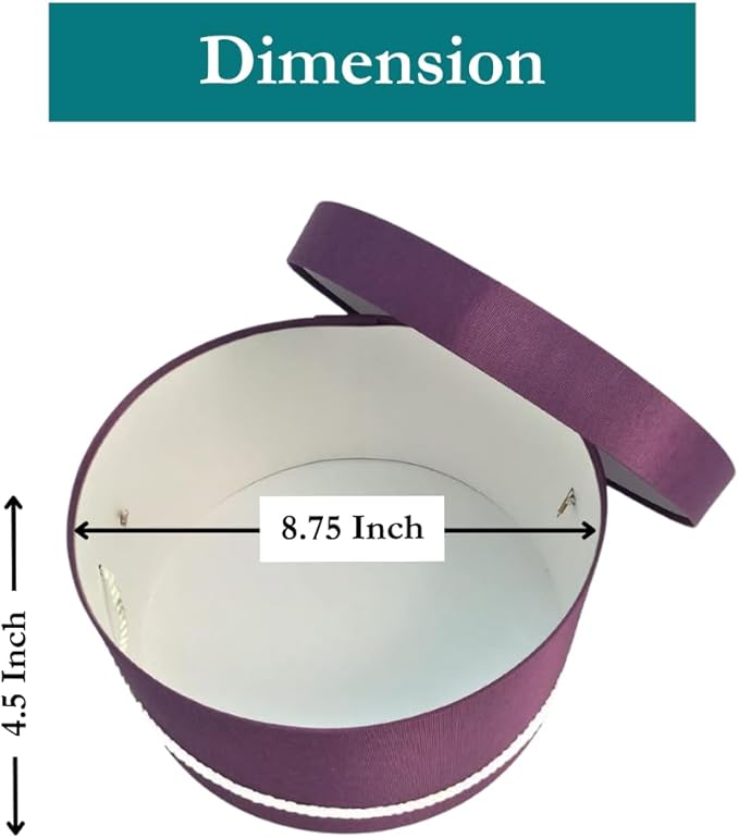 Sarah's Hat Boxes Classic Amethyst Hat Box – 8.75" x 4.5" (Dia. x Ht.) Handmade in USA – Odorless Non-Toxic Adhesive, Cording Handle – Premium Storage for Hats & Accessories