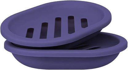 Soap Dish with Water Drainage Design for Drying and Saving Soap, Bathroom Kitchen Sponges Holder (Purple - Oval) 2 Pack