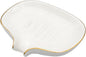 White Soap Dish Ceramic Self Draining Soap Dish Waterfall Slot Gold Edge Bathroom Accessories for Bathroom, Kitchen,Bar Counter