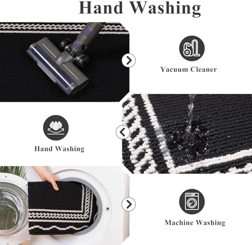 Ileading Hallway Runner Rug 2x6ft Kitchen Floor Mat Modern Geometric Non Slip Throw Rugs Busy Traffic Extended Indoor Doormat Machine Washable Accent Carpet for Laundry Bedroom(Black) - Image 5