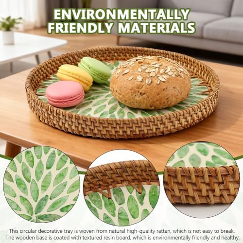 Handwoven Round Rattan Tray,Mother of Pearl Inlay Decorative Serving Tray - Image 4