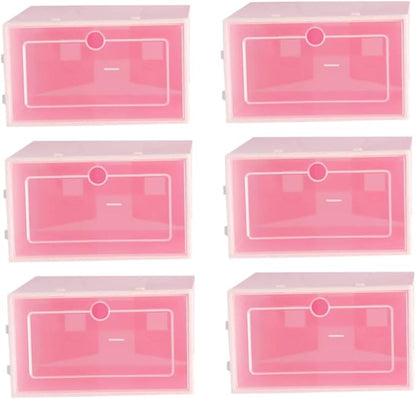 Happyyami 6pcs Plastic Storage Boxes for Shoes Stackable Tidy Shoe Organizer for Home Closet Office