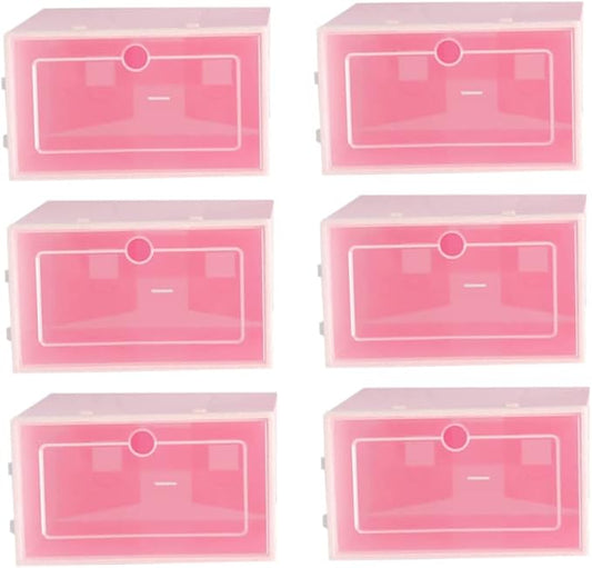 Happyyami 6pcs Plastic Storage Boxes for Shoes Stackable Tidy Shoe Organizer for Home Closet Office