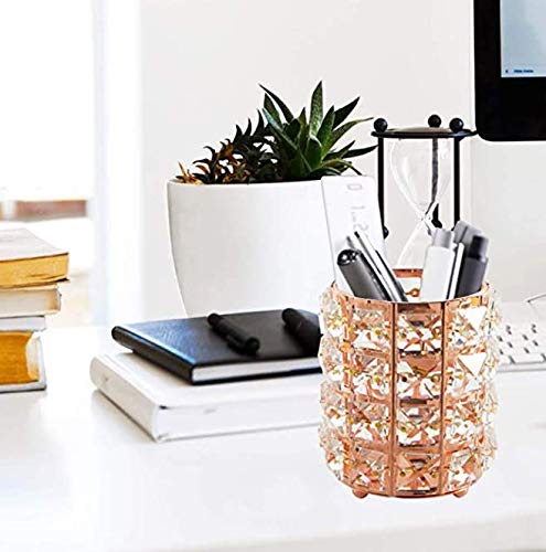 Crystal Makeup Brush Holder Organizer Eyebrow Comb Brushes Pen Pencil Cup Container Cosmetic Storage Organizer,Handcrafted Cosmetics Brushes Cup (Gold)