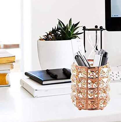 Crystal Makeup Brush Holder Organizer Eyebrow Comb Brushes Pen Pencil Cup Container Cosmetic Storage Organizer,Handcrafted Cosmetics Brushes Cup (Gold)
