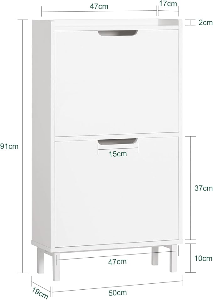 SoBuy Slim Shoe Cabinet Entryway, Narrow Shoe Rack with 2 Flip-Drawers, White Shoe Organiazer Hallway, Hidden Shoe Storage Cupboard Entrance, FSR151-W