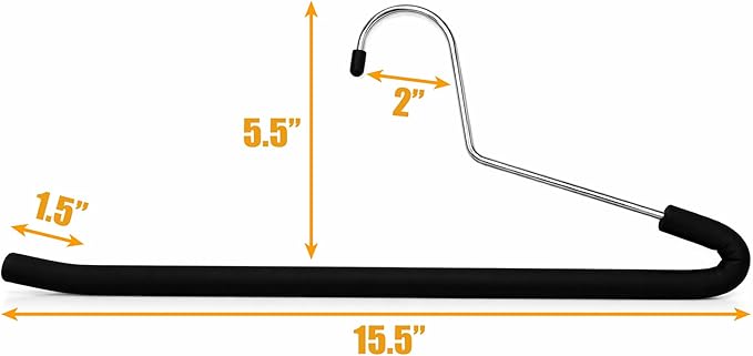 [Upgraded Reversed Hook] HUJI Extra Long Heavy Duty Open Ended Ergonomic Easy Slide Non-Slip Wrinkle Free Foam Coated Metal Pants Hangers Trouser Organizers (10 Pieces Set)