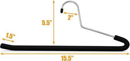 [Upgraded Reversed Hook] HUJI Extra Long Heavy Duty Open Ended Ergonomic Easy Slide Non-Slip Wrinkle Free Foam Coated Metal Pants Hangers Trouser Organizers (10 Pieces Set)