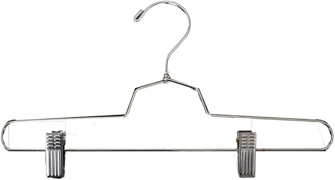 NAHANCO Metal Skirt/Pant Hangers with Metal Clips, 14" - Chrome (Pack of 25)