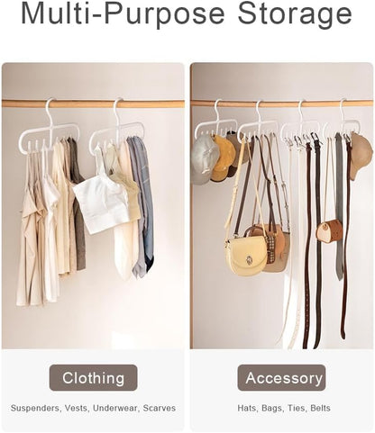 4 Pack Tank Top Hanger with 6 Hooks, Durable Hanging Closet Organizer Accessories Holder for Camisole, Bow Tie, Scarves, and More | White