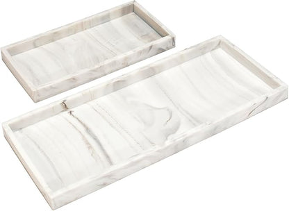 DNC Silicone Bathroom Tray for Counter, 2PC (7.9" +11.8") Vanity Tray for Countertop, Kitchen Sink Soap Tray for Dish Holder Dispenser Toilet Tank Desk Organizer