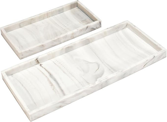 DNC Silicone Bathroom Tray for Counter, 2PC (7.9" +11.8") Vanity Tray for Countertop, Kitchen Sink Soap Tray for Dish Holder Dispenser Toilet Tank Desk Organizer
