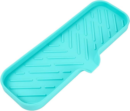 MicoYang Silicone Bathroom Soap Dishes with Drain Spout-Bathroom and Kitchen Sink Organizer,Sponge Holder,Dish Soap Tray,Perfect for Dispenser,Scrubber,Bottle,Cup on Sink or Counter-Mint 12"×4"