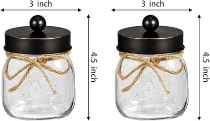 SheeChung Bathroom Decor, Bathroom Organizers and Storage, Qtip Holder, Vanity Decor, Cute Mason Jars for Cotton Swabs, Balls, Cotton Pads, Floss Picks (Oil Rubbed Bronze, 3 Pack)