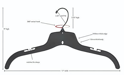 NAHANCO 25500BHMG Plastic Shirt/Dress Hanger with Black Swivel Hook and Molded Non-Slip Shoulders, Heavy Weight, 17", Black (Pack of 100)
