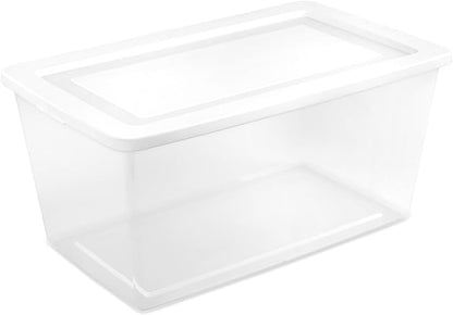 Sterilite 16 Pack Storage Box, 90 Quart Stackable Tote, Clear Plastic Container with Secure Snapping Lids for Home and Office Organization, White