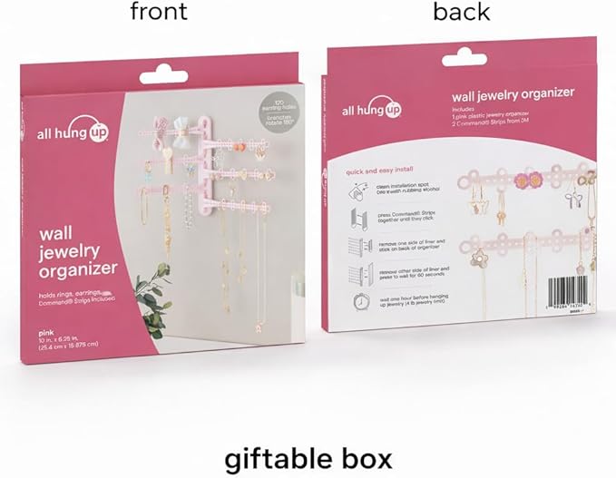 All Hung Up 6-Tier Wall Jewelry Organizer Wall Mounted Jewelry Organizer Earring Holder Wall Mount Hanging Necklace Organizer Jewelry Hanger Hanging Necklace Holder Organizer Display (Pink)