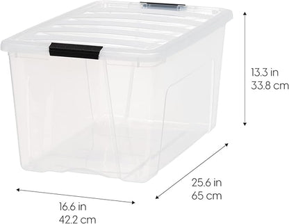 IRIS USA 72 QT Plastic Storage Box with Lid and Latches - 8 Pack - BPA-Free, See-Through Organizing Solution, Durable Nestable Stackable Containers, Secure Pull Handle - Clear