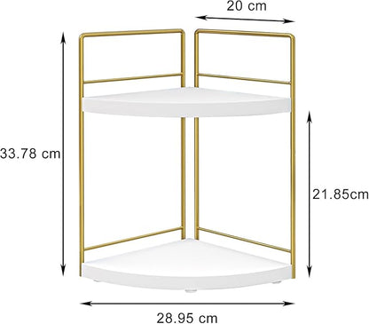 Bathroom Countertop Organizer, 2 Tier Wood Bathroom Counter Organizer, Vanity Organizers Corner Shelf for Makeup, Perfume, Skincare,Bedroom and Kitchen Storage (2 Tier,White and Gold)