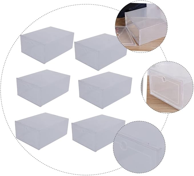 6pcs Transparent Clamshell-type Plastic Shoe Storage Box Organizer with Capacity for Easy Access Reinforced Design for Sneakers and Boots