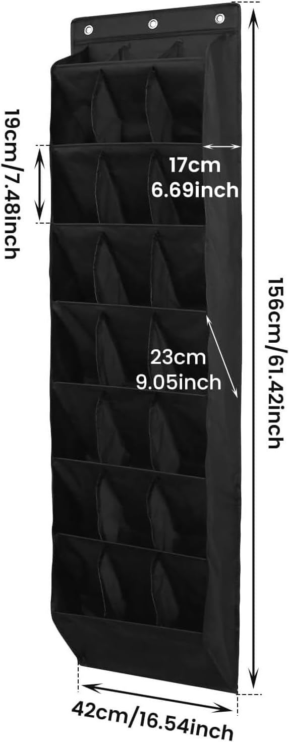 Over The Door Shoe Organizer for Closet, Hanging Shoe Rack Organiser with 24 Large Deep Pockets Shoe Holder for Sneakers Storage