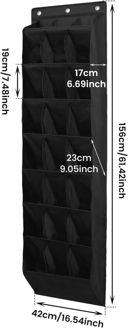 Over The Door Shoe Organizer for Closet, Hanging Shoe Rack Organiser with 24 Large Deep Pockets Shoe Holder for Sneakers Storage
