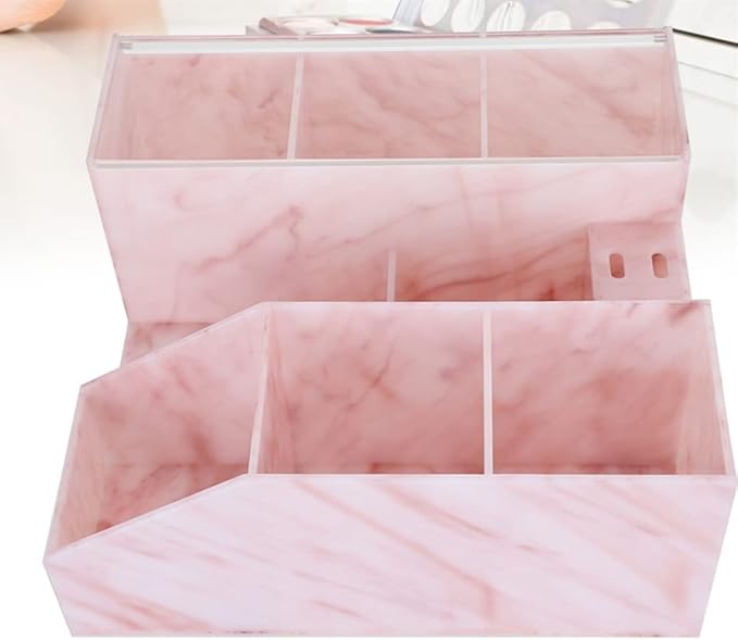 Acrylic Large Capacity Makeup Organizer, Grafting Beauty Extension Supplies Lash Storage Display, Eyelash Storage Case Brush Tweezers Cosmetic Holder (Pink Marble)