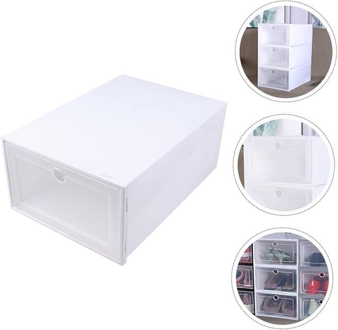 6pcs Transparent Stackable Shoes Container Drawer Type Shoe Organizer Dustproof Design for Closets Entryway and Storage White
