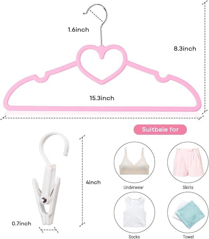 Plastic Hangers 80 Pack, Pink Clothes Hanger with 10 Clips- Ultra Thin Space Saving with 360 Degree Swivel Hook -Strong Adult for Dress,Shirt,Coats