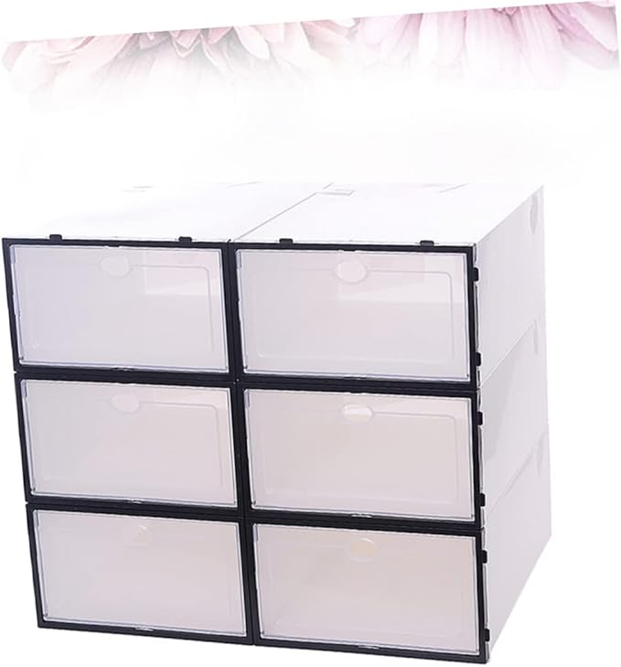 Cabilock 6PCS Thickened Transparent Shoe Boxes for Men Plastic Footwear Storage Organizer Stackable and Shoe Containers with Clear Design for Closet Shelf Organization
