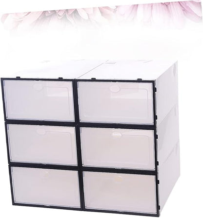 Cabilock 6PCS Thickened Transparent Shoe Boxes for Men Plastic Footwear Storage Organizer Stackable and Shoe Containers with Clear Design for Closet Shelf Organization