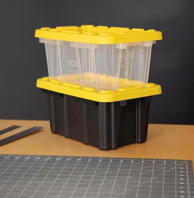 HDX Tough Polypropylene Plastic 6.5-Qt (1.6 gallons) Storage Tote in Black & Yellow (2 pack)