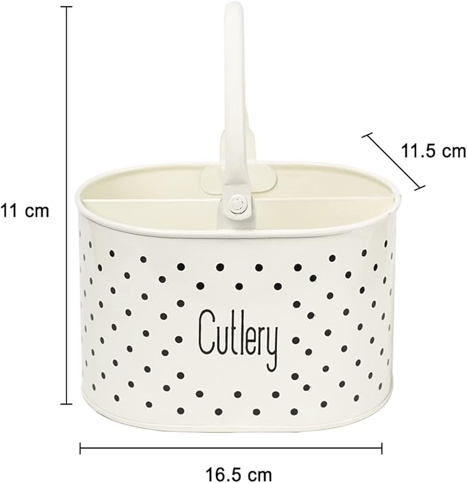 Metal Self Draining Tableware Storage Box - Spoon, Knife, Fork, Chopstick, Cutlery Holder Kitchen Organizer Stand Dining Multifunctional Stand Drawer Organisers, (Off-White)
